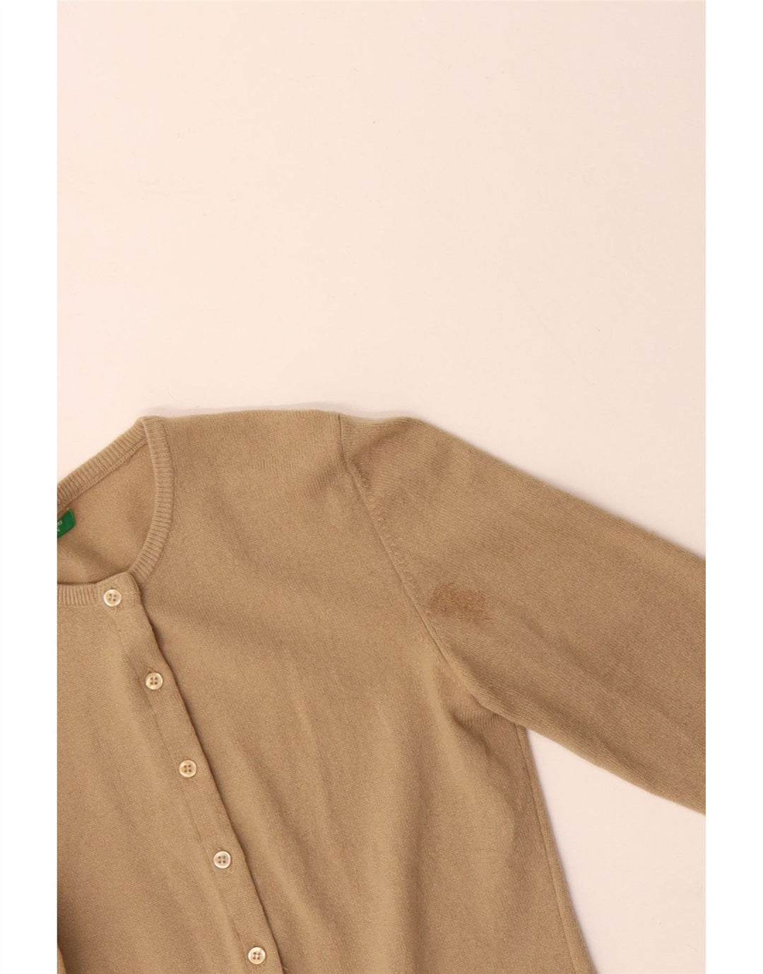 BENETTON Damski sweter rozpinany UK 10 Small Beżowa dziewicza wełna