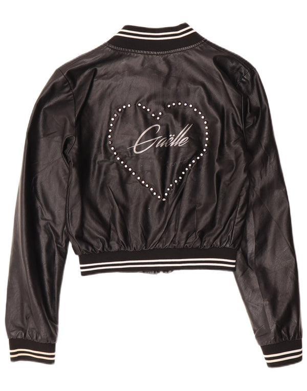 Damska kurtka skórzana GAELLE z grafiką, UK 6 XS, czarna