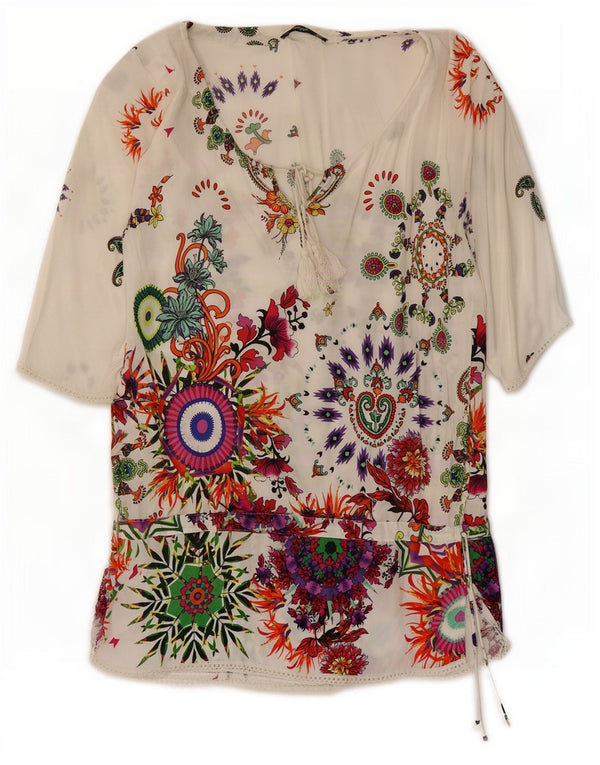 Desigual Womens Graphic Drop Waist Dress UK 10 Small White Floral