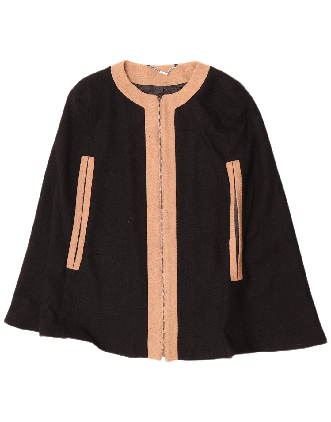 Damski płaszcz poncho Laura Ashley UK 16, duża, czarna wełna w blokach kolorów