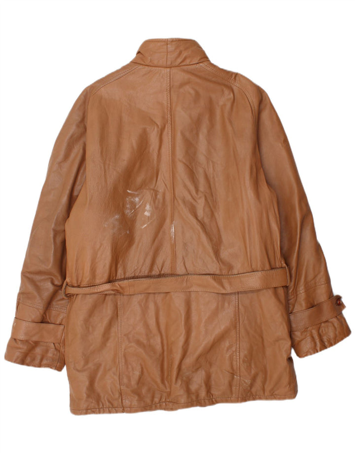 Vintage męski płaszcz skórzany IT 50 duża brązowa skóra