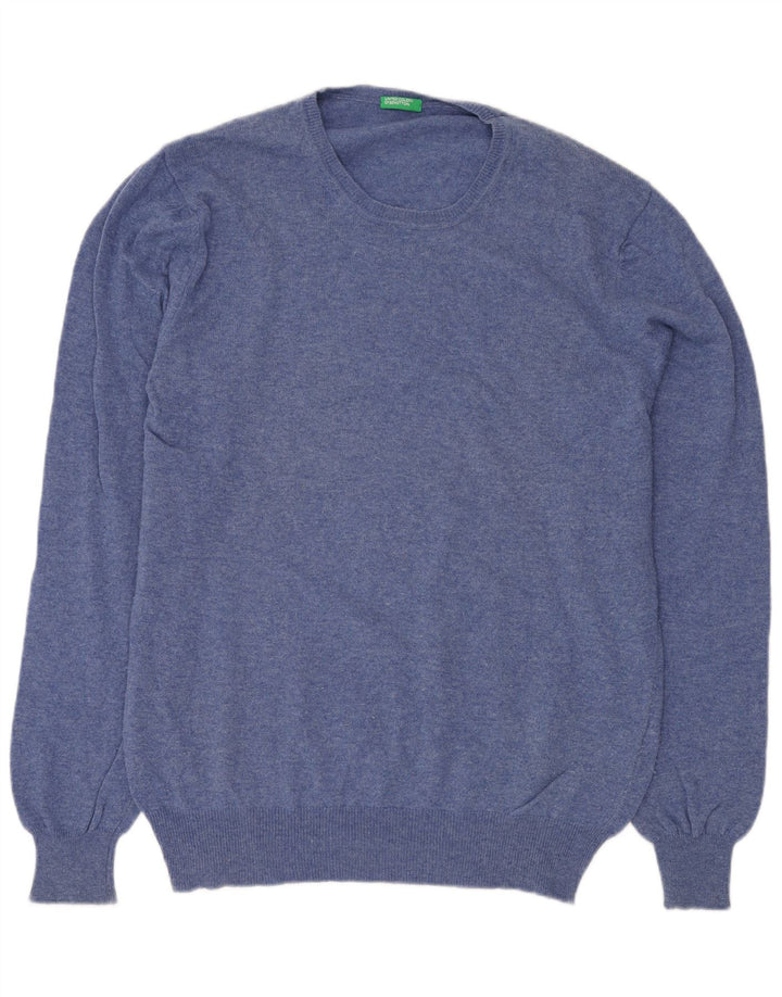 BENETTON Męski sweter z okrągłym dekoltem XL, niebieska wełna
