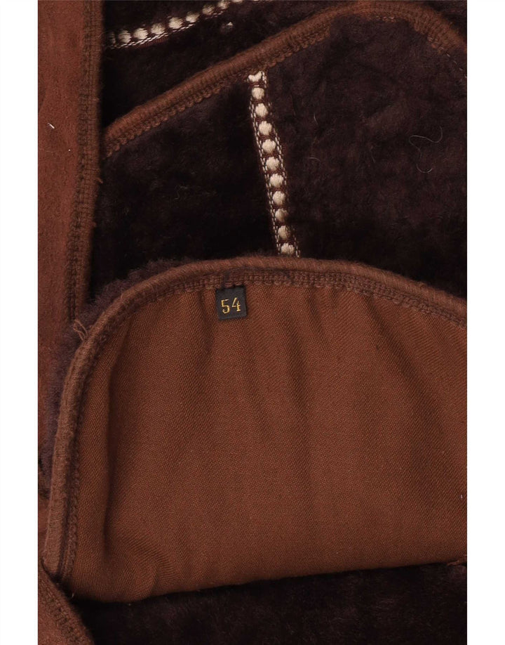 Męski płaszcz z owczej skóry w stylu vintage IT 54 2XL Brązowy