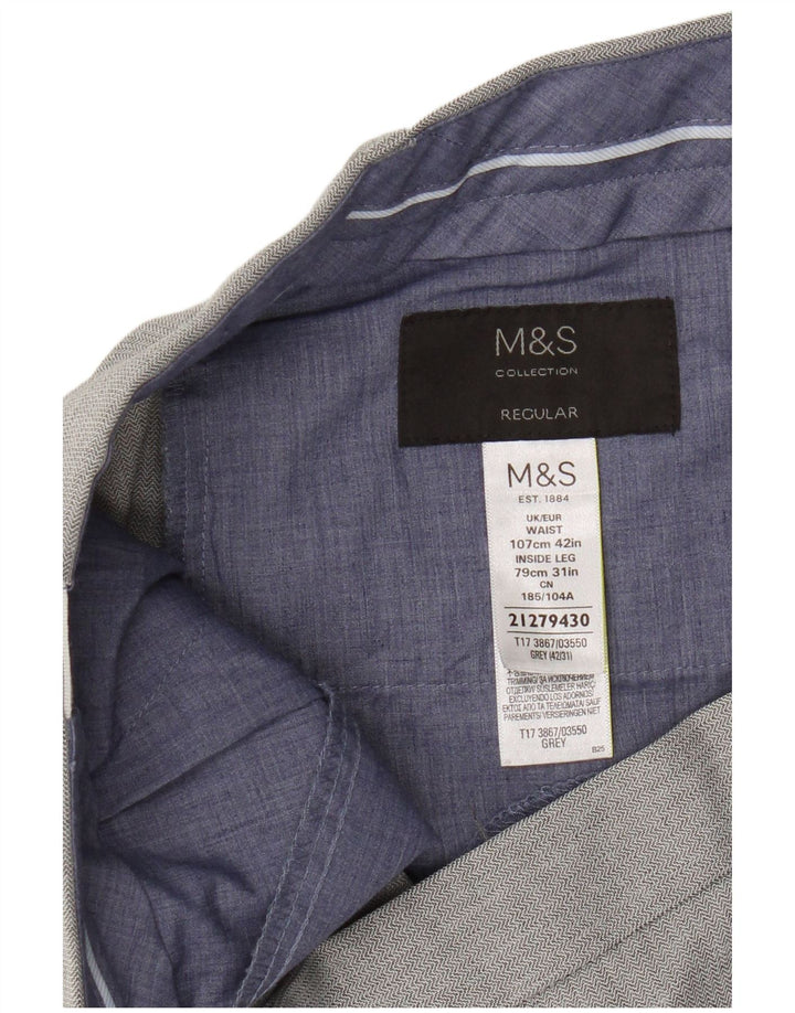 Męskie spodnie garniturowe Marks & Spencer W42 L31 Szary poliester