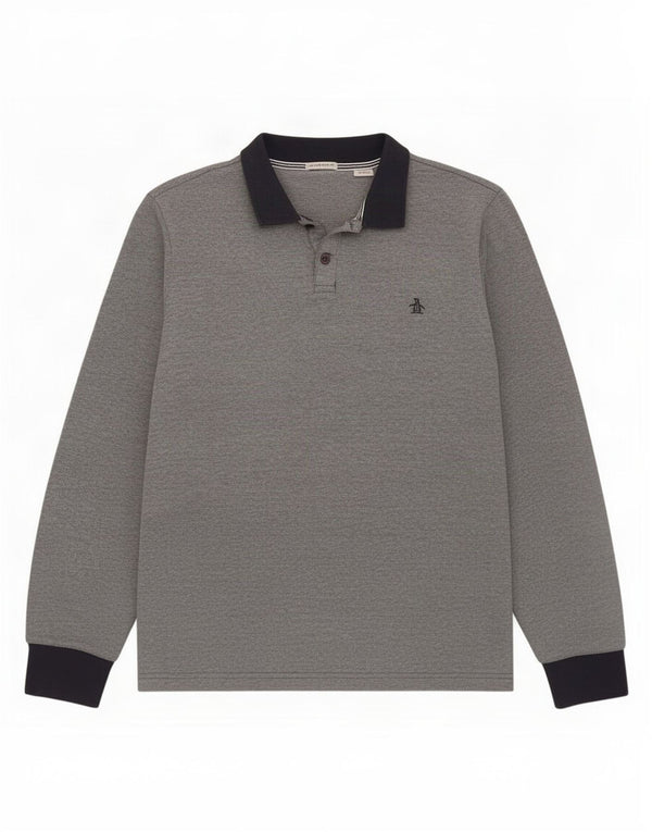 Męska koszulka polo Penguin Heritage z długim rękawem, średnia, granatowa, klasyczna