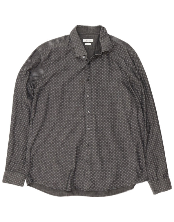 Męska koszula Calvin Klein Slim Fit, rozmiar 43 17 XL, szara, geometryczna bawełna