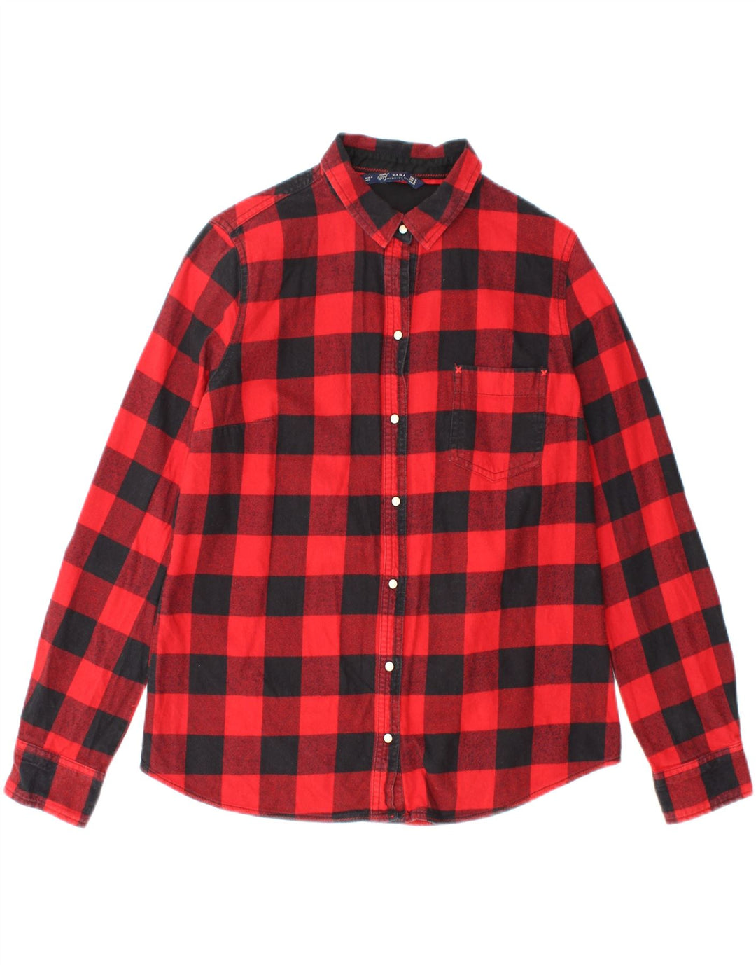 ZARA Womens Flannel Shirt UK 14 Medium Red Check Cotton Vintage Zara and Second-Hand Zara from Messina Hembry 