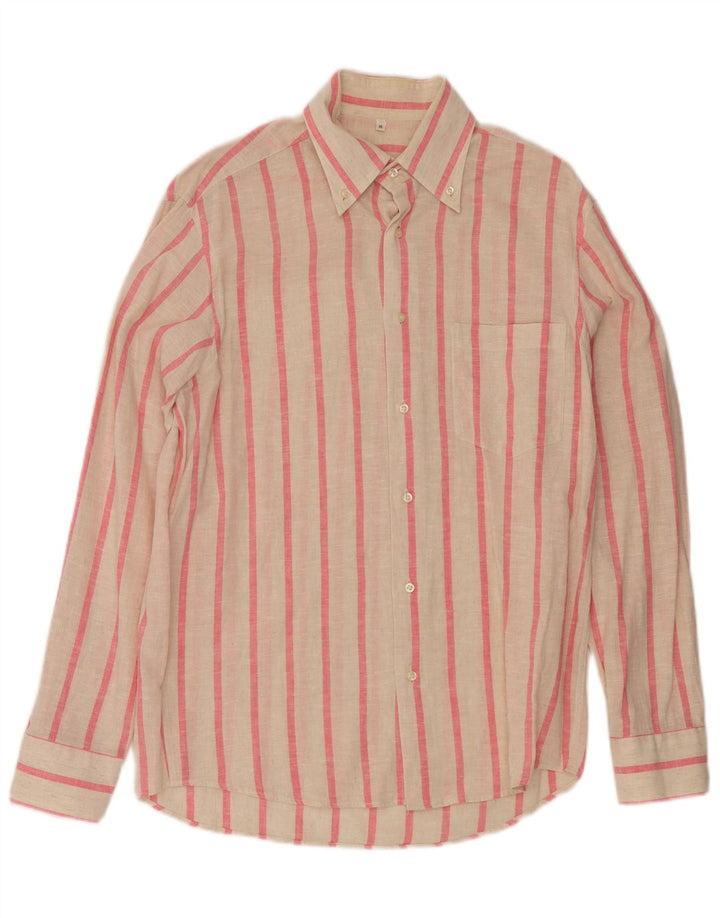 Koszula męska w stylu vintage, średnia w kolorze złamanej bieli, w prążki