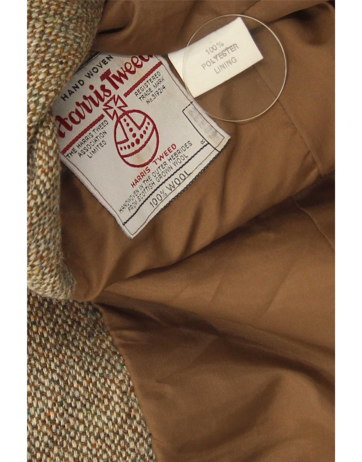Męska marynarka zapinana na 2 guziki Harris Tweed UK 40 Duża brązowa wełna w jodełkę