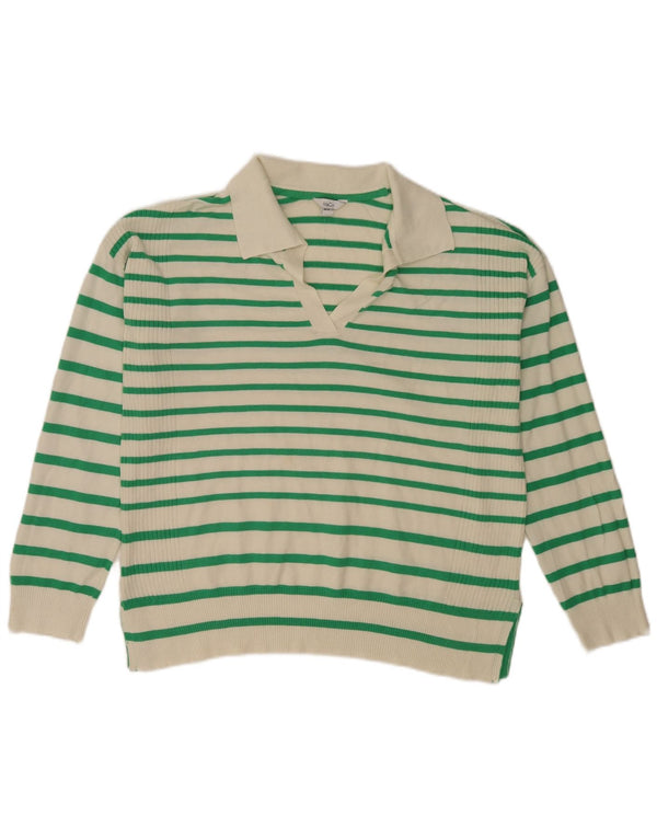 Damski sweter polo M&Co UK 14, duże, białe paski, wiskoza