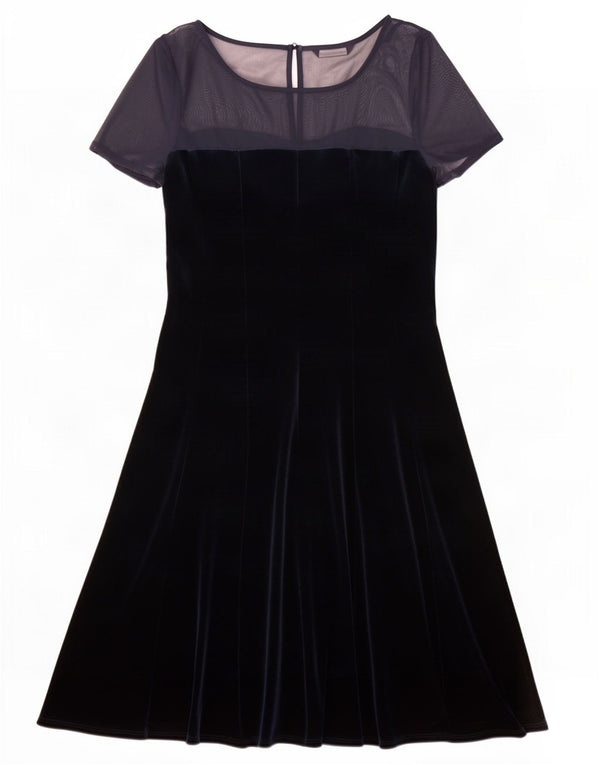 Marks & Spencer Womens Velvet A-Line Dress UK 14 Large Navy Blue Polyester