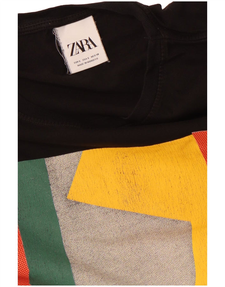 Męski T-shirt z grafiką ZARA, mały, czarny, z blokami kolorów