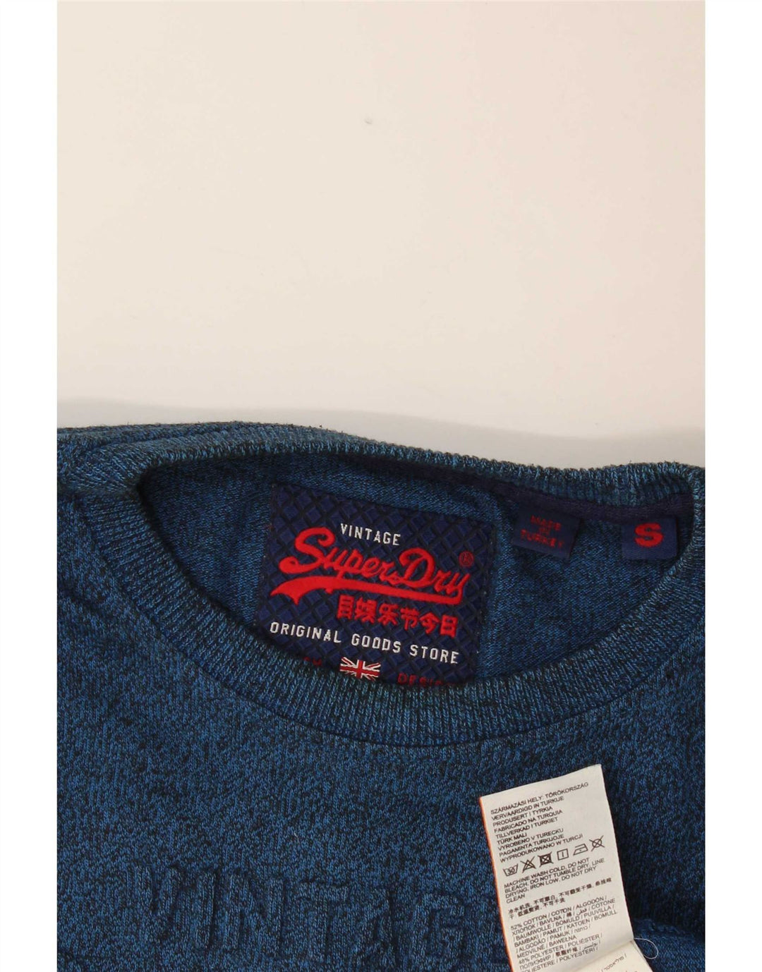 Męski top graficzny Superdry z długim rękawem, mały, niebieski, z bawełny w cętki