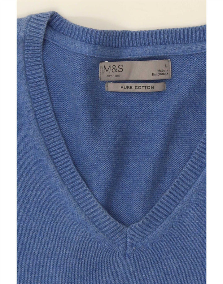 Marks & Spencer Męski sweter z dekoltem w kształcie litery V, duży niebieski