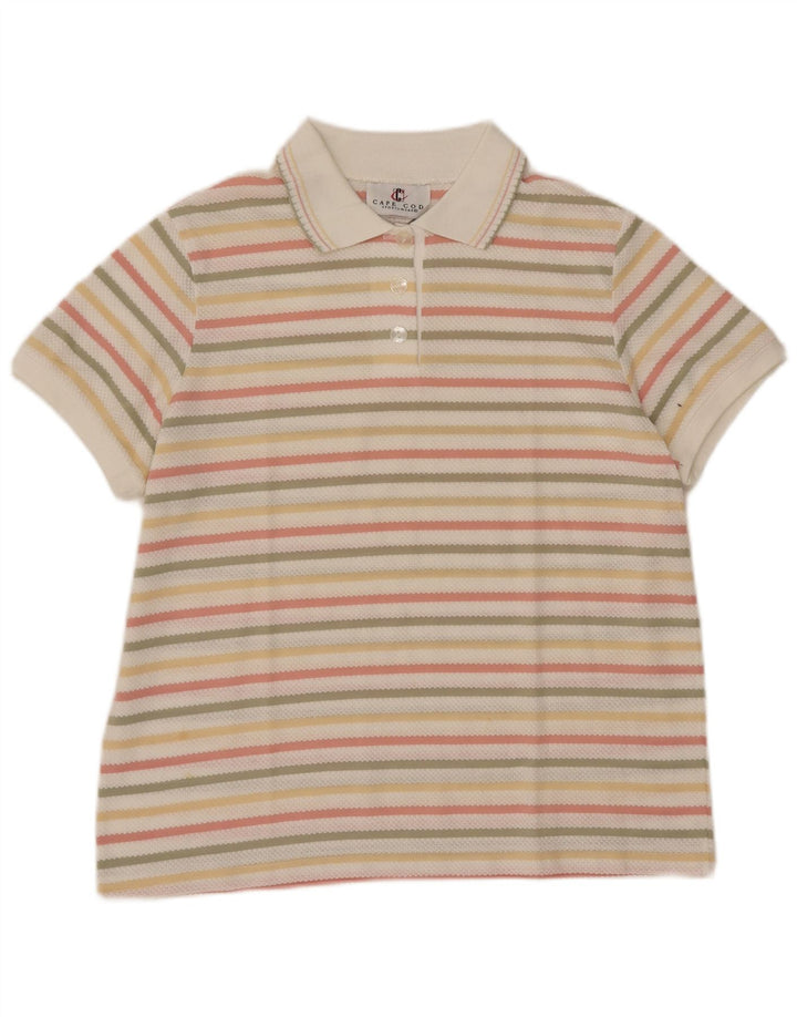 Sweter damski w stylu vintage, z dekoltem polo, UK 14, w średnie, wielokolorowe paski