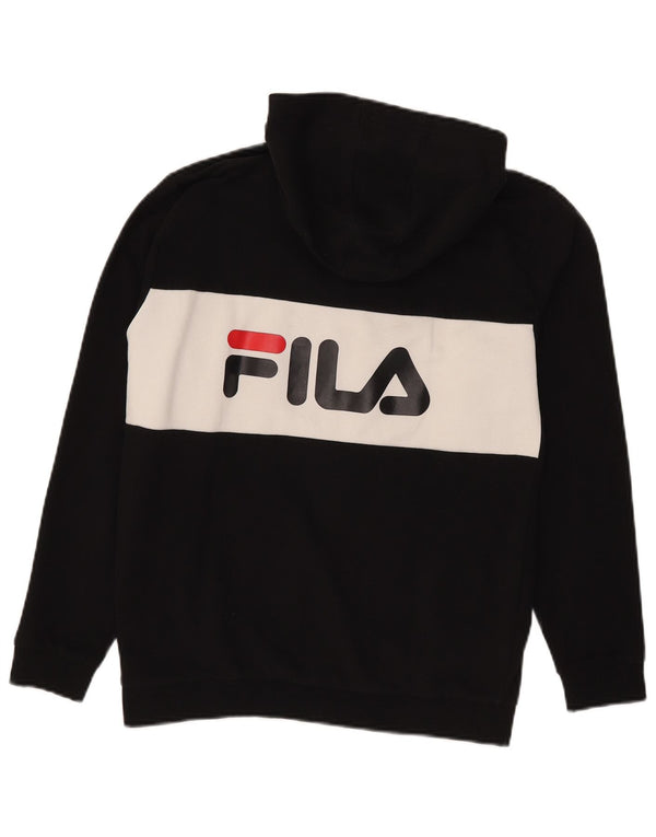 Dziewczęcy sweter z kapturem i grafiką Fila, zapinany na zamek, 13-14 lat, czarny, z blokami kolorów