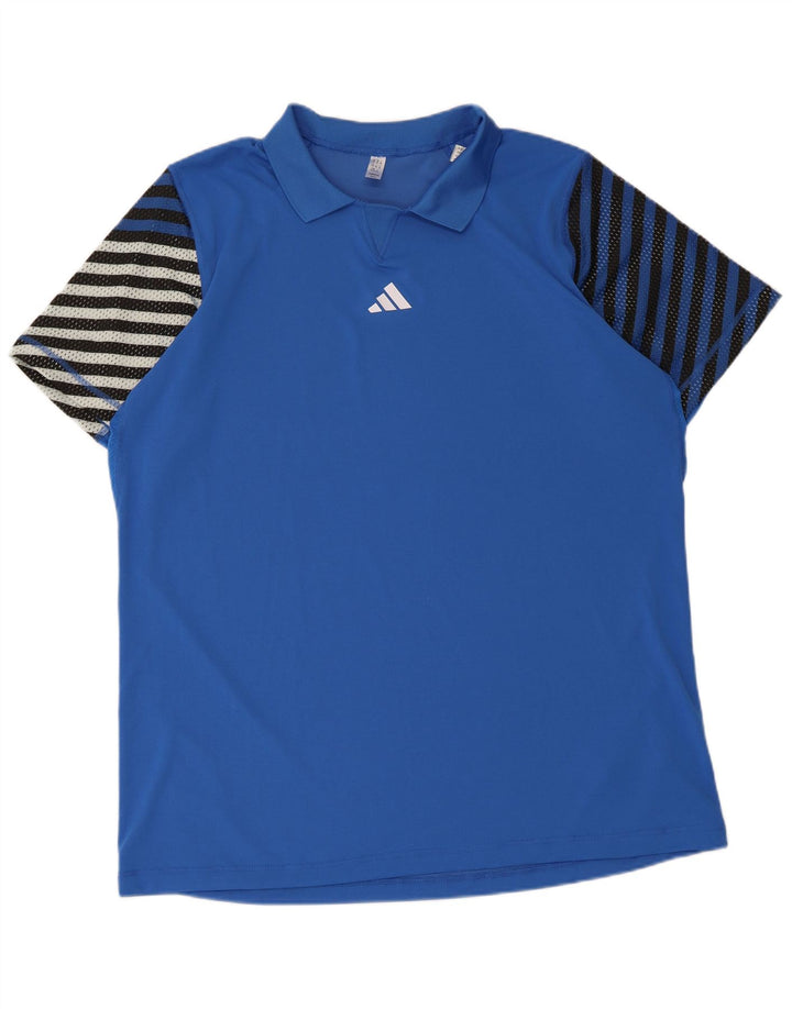 Męska koszulka polo Adidas 2XL z poliestru w niebieskie paski