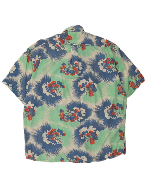 UNIFORMOWA Męska koszula z krótkim rękawem XL Zielona, bawełniana w kwiaty