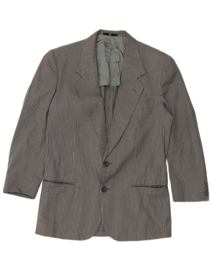 VALENTINO Mens 2 Button Blazer Jacket IT 46 Small Grey Check Cotton