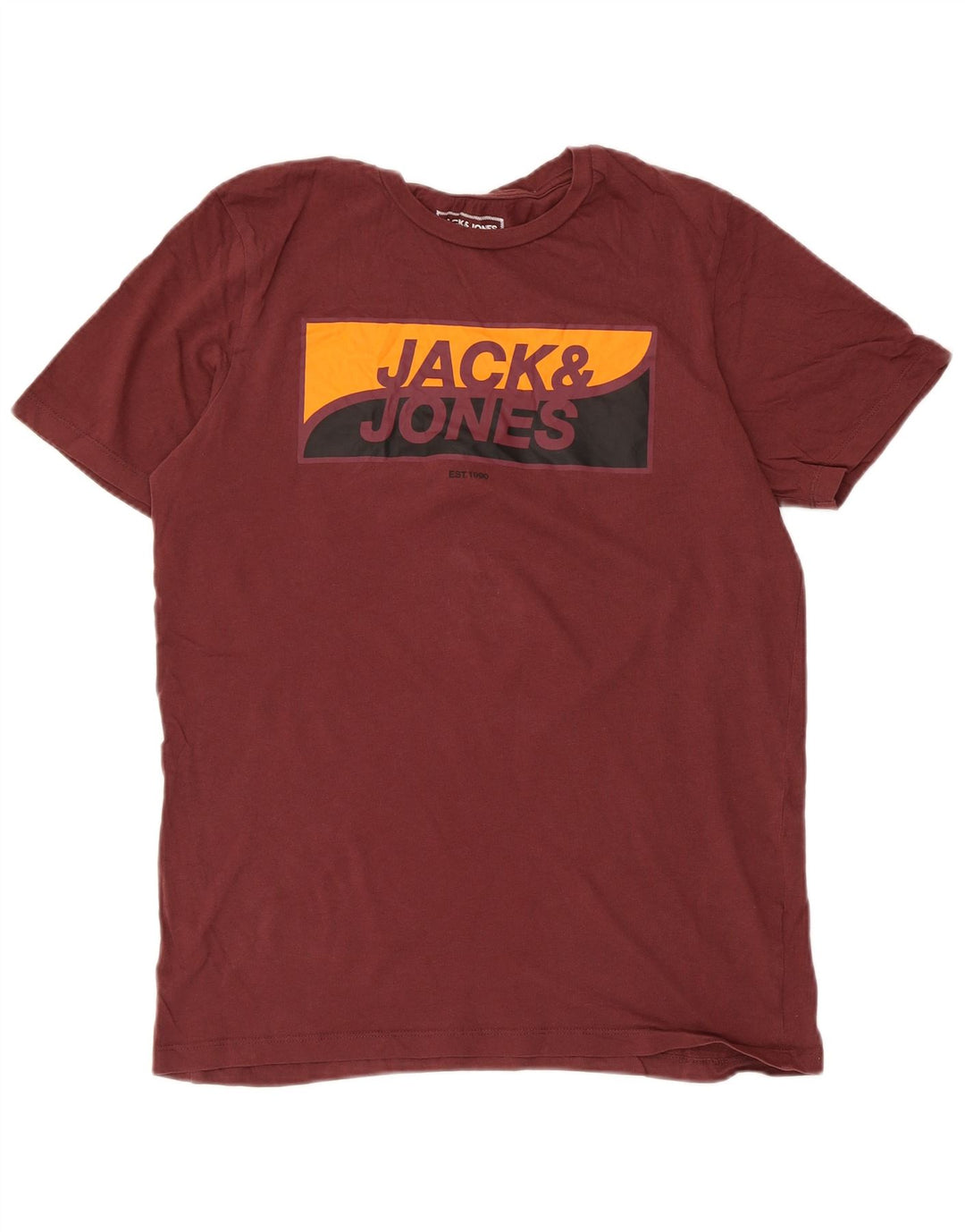 Męska koszulka z grafiką JACK & JONES, średnia, bordowa bawełna