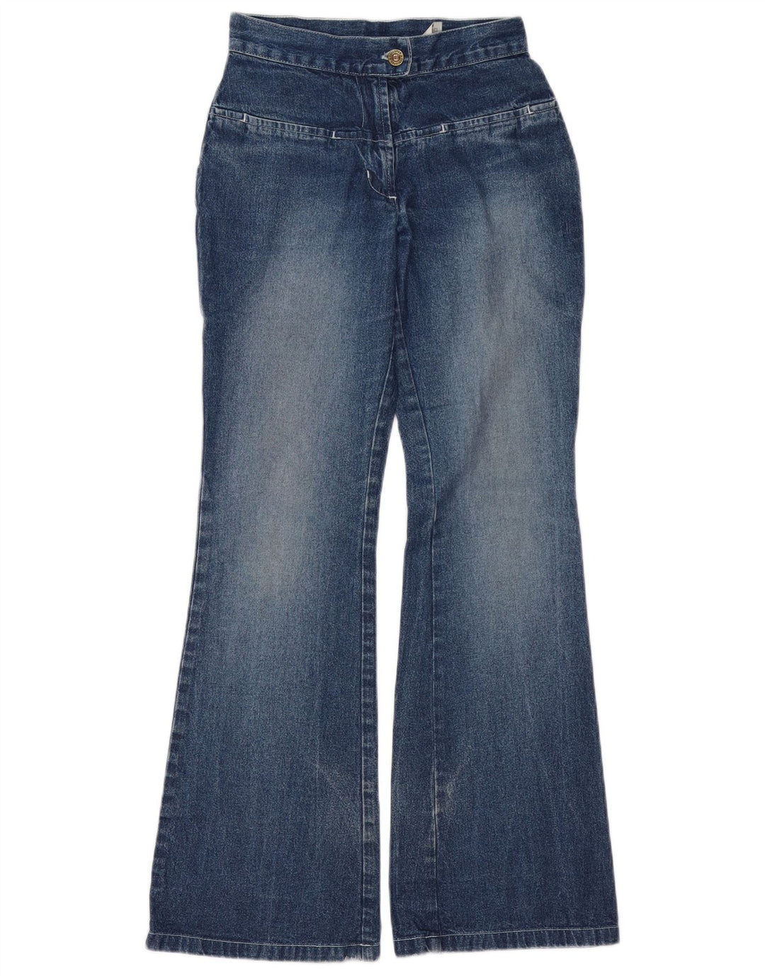 Vintage damskie jeansy rozkloszowane UK 8 małe W26 L31 niebieska bawełna