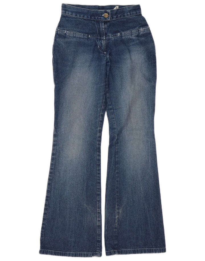 Vintage damskie jeansy rozkloszowane UK 8 małe W26 L31 niebieska bawełna