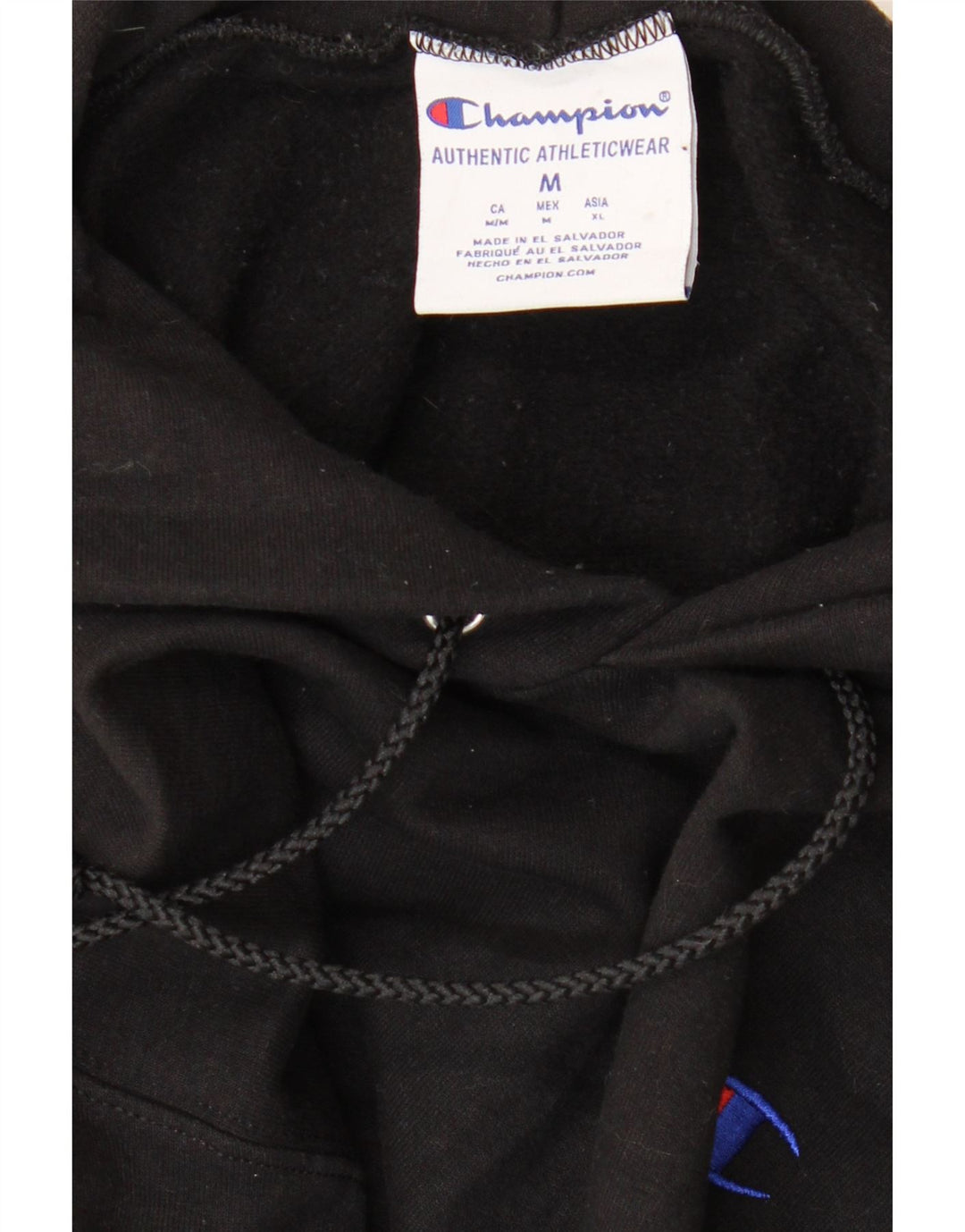 CHAMPION Mens Graphic Hoodie Jumper Medium Black Vintage Champion and Second-Hand Champion from Messina Hembry 