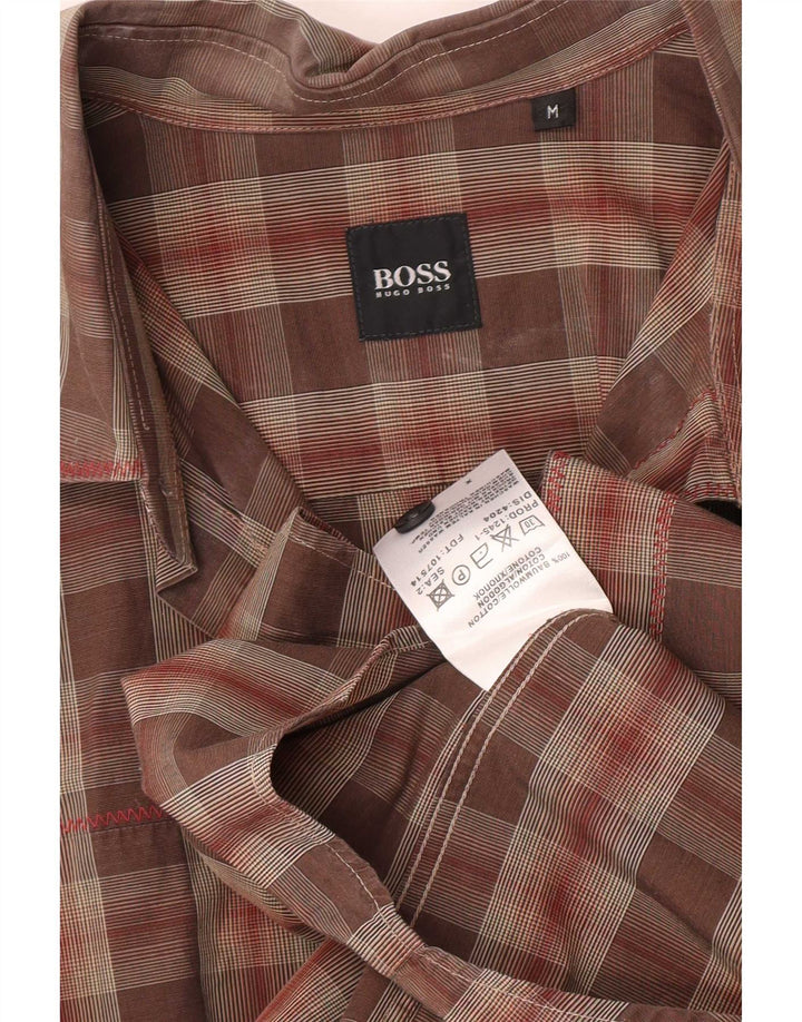 Koszula męska Hugo Boss, bawełniana w brązową kratkę