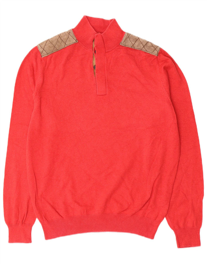 Męski sweter zapinany na guziki Massimo Dutti, duży, czerwony, bawełniany w bloki kolorów