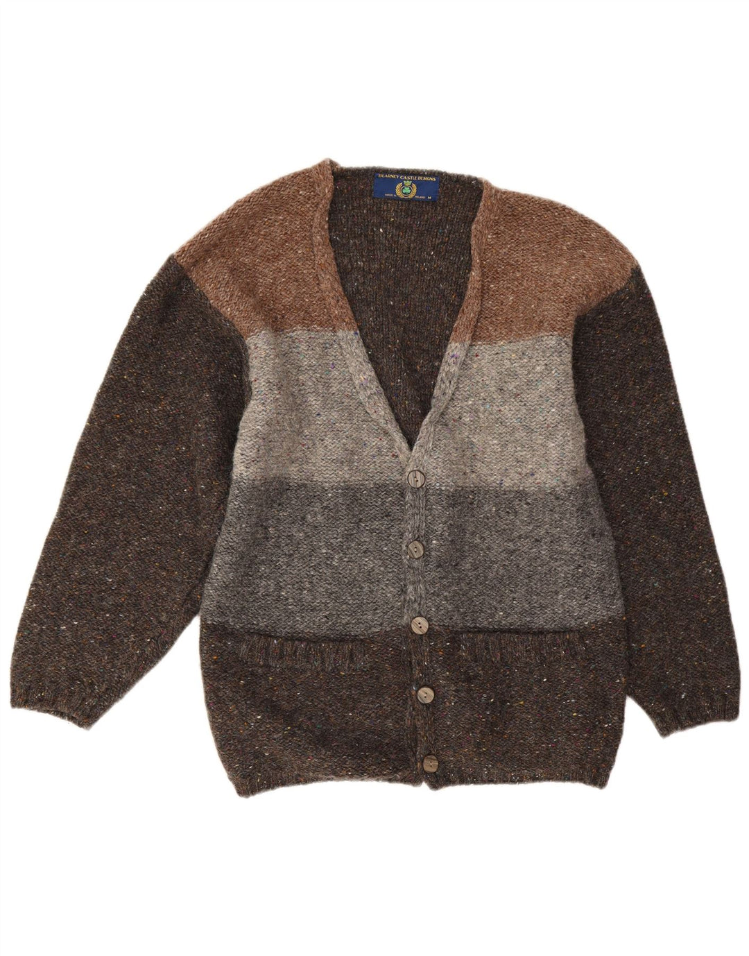 Męski sweter rozpinany Blarney Castle, średnioszary, z blokami kolorów, nowa wełna