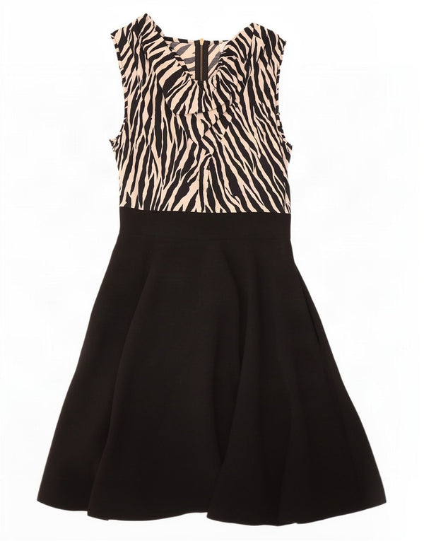 Damska sukienka o linii A bez rękawów CLOSET UK 8, mała czarna wiskoza z nadrukiem zwierzęcym