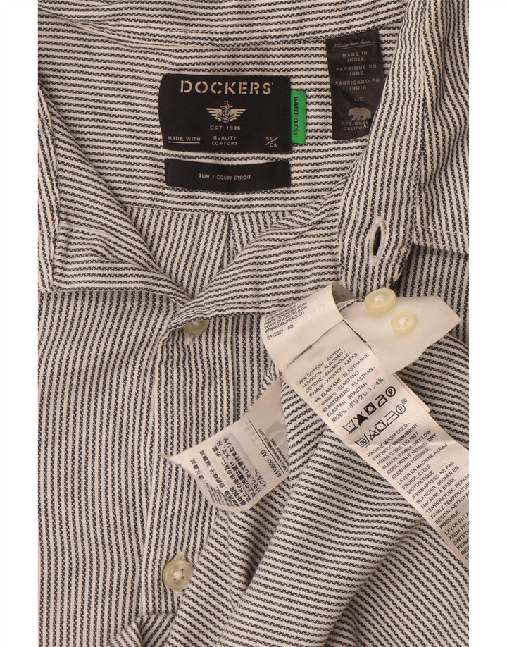 Męska koszula Dockers Slim, duża, szara, bawełniana w prążki