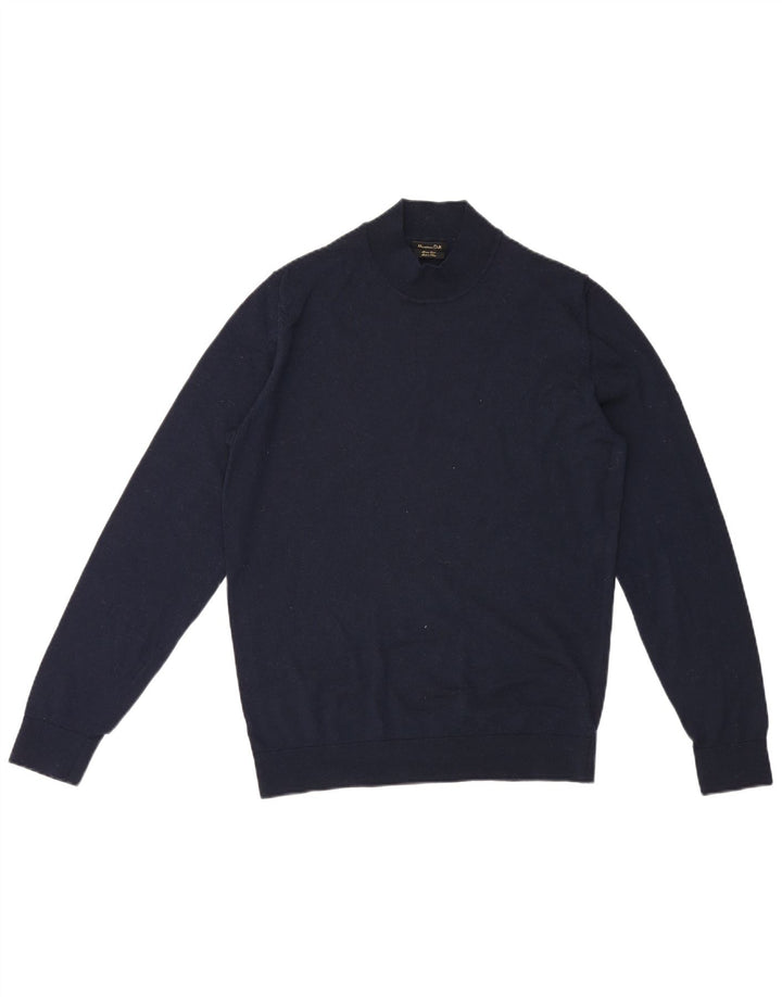 Męski sweter z golfem Massimo Dutti, duży, granatowy, z wełny merynosów