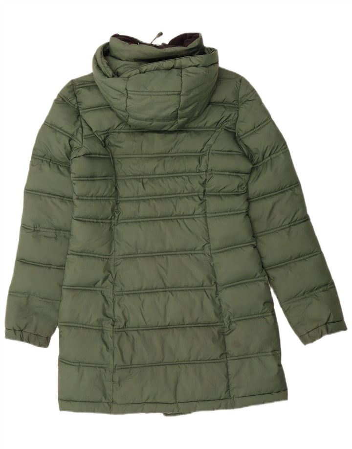 Damski ocieplany płaszcz z kapturem Superdry UK 6 XS, zielony poliester