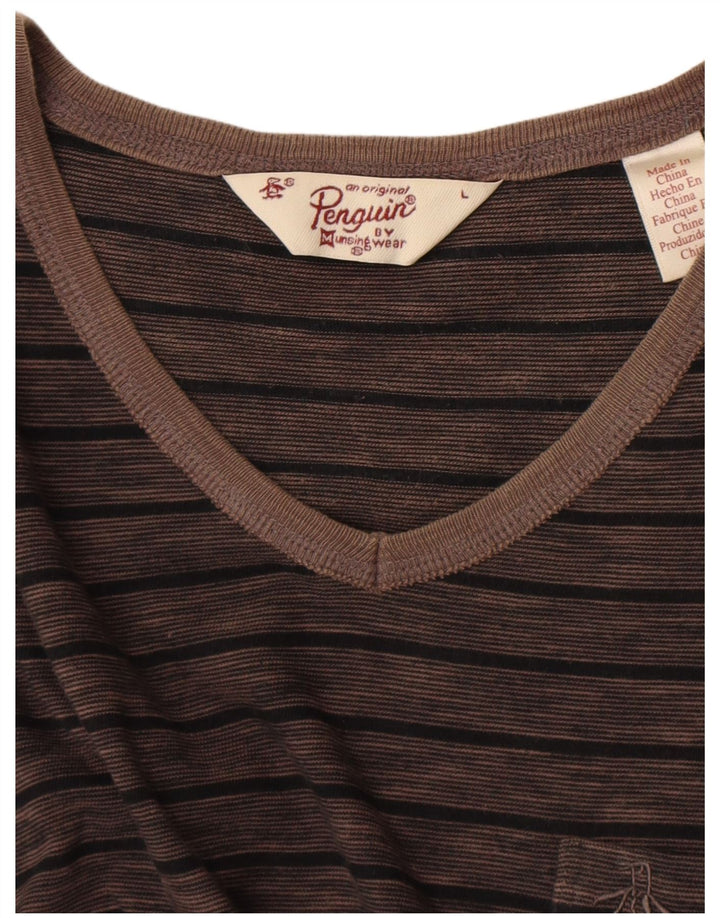 Męski T-shirt Penguin, duży, w brązowe paski