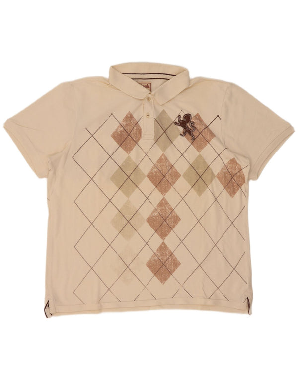 Męska koszulka polo Kenvelo 2XL beżowa tkanina argyle/diamentowa bawełna