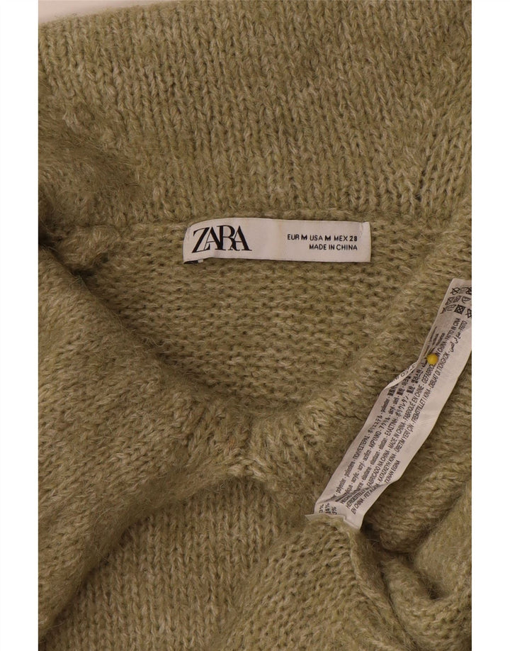 Damski sweter oversize Zara z golfem, UK 14, średni khaki, poliester