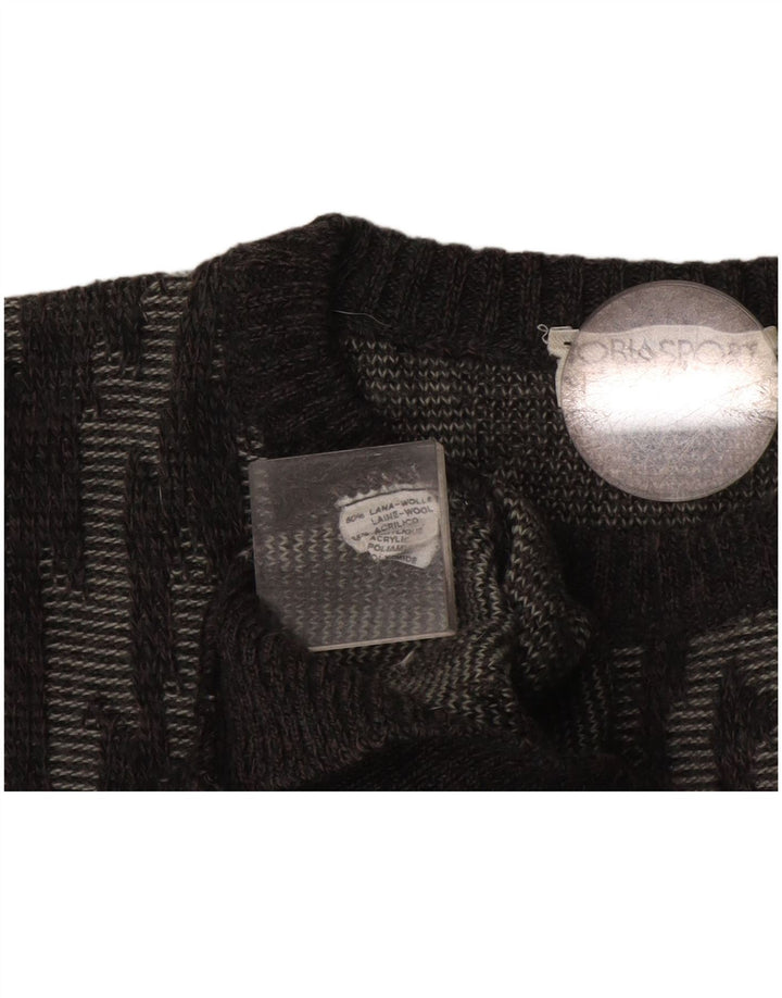 Vintage męski sweter z okrągłym dekoltem, duży, szary, wełniany pasek