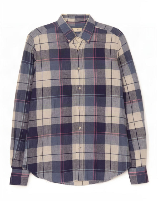Męska koszula Massimo Dutti w dużą niebieską kratę, lniana