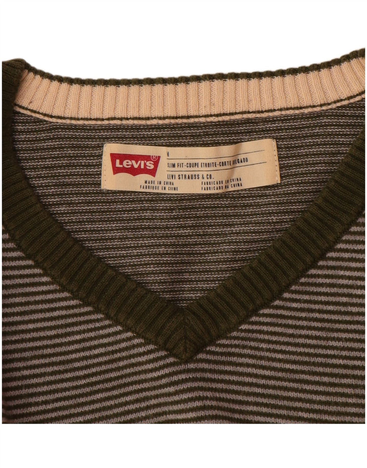 Męski sweter Levi's Slim Fit z dekoltem w kształcie litery V, w średnie zielone prążki