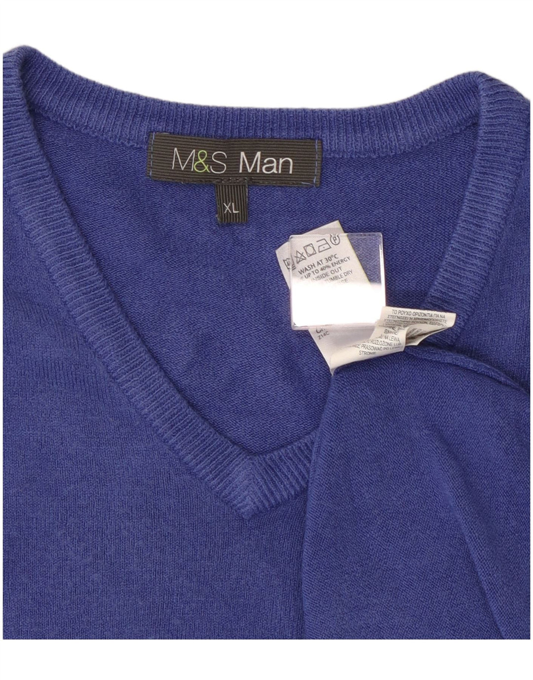 Marks & Spencer Męski sweter z dekoltem w kształcie litery V, XL, niebieski, akryl