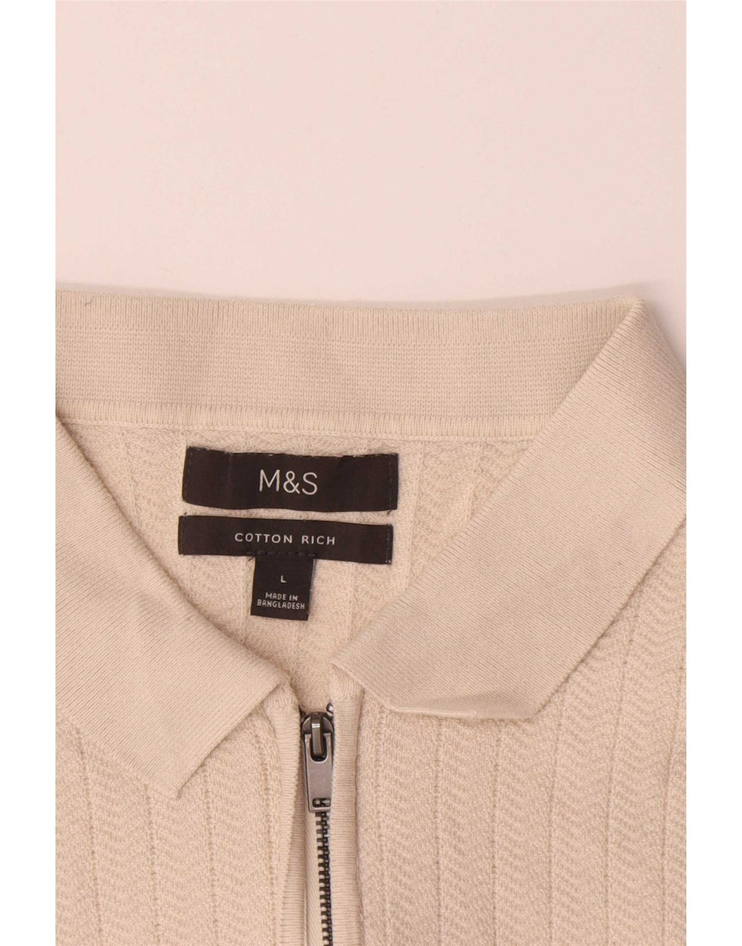 Męska koszulka polo Marks & Spencer, duża, beżowa, bawełniana w jodełkę