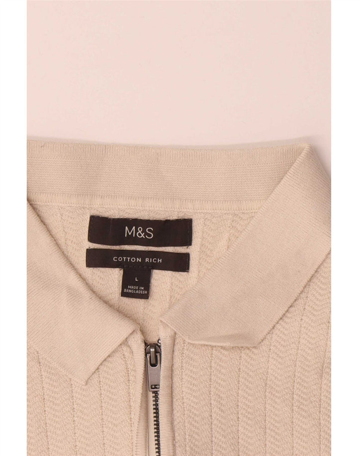 Męska koszulka polo Marks & Spencer, duża, beżowa, bawełniana w jodełkę