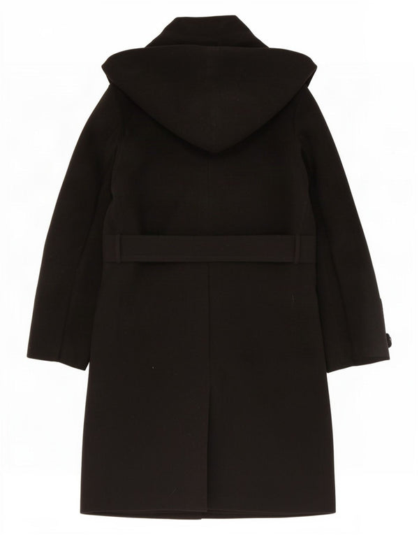 Zara Womens Hooded Double Breasted Coat UK 18 XL Black Polyester