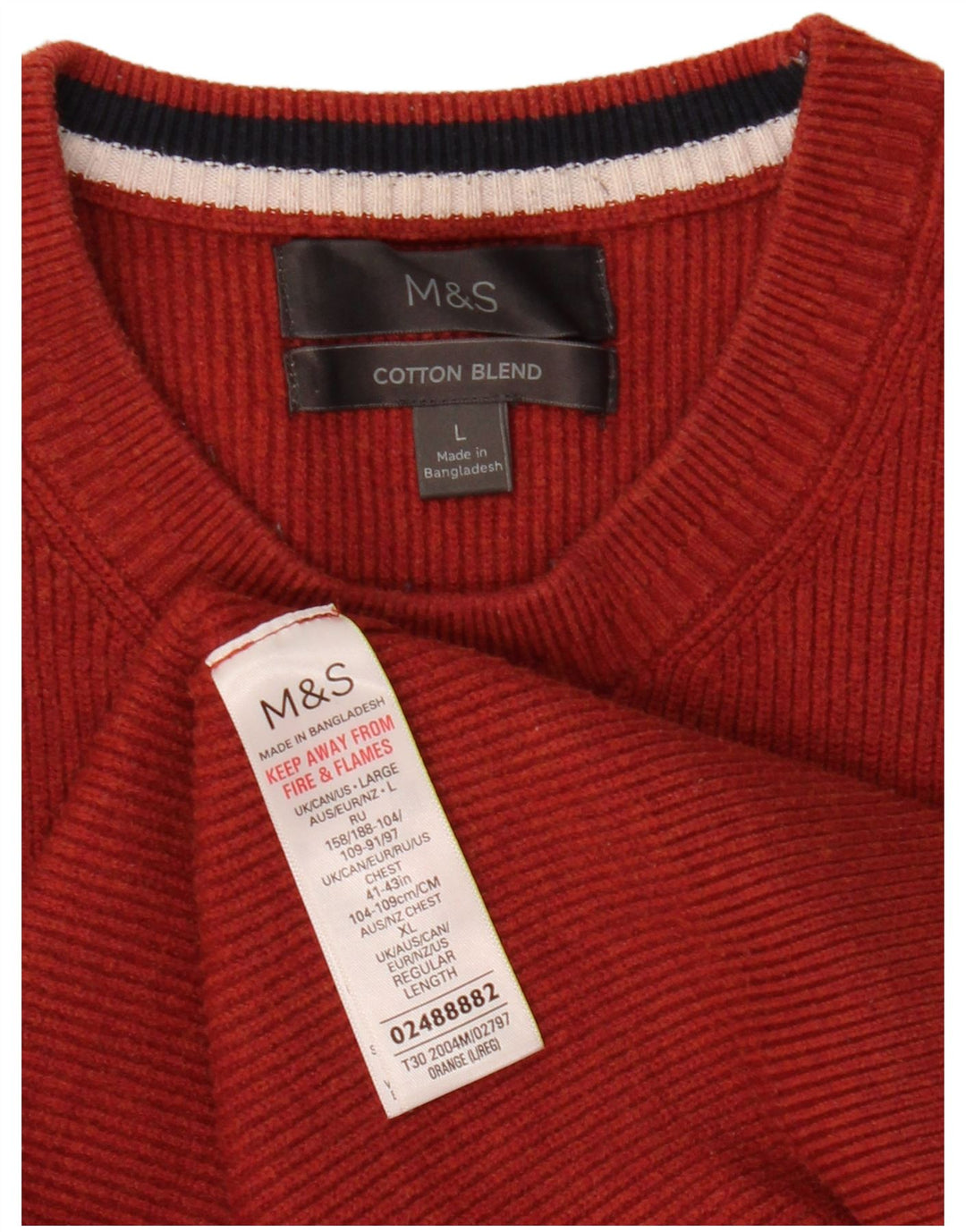 Marks & Spencer Męski sweter z okrągłym dekoltem, duży, pomarańczowy poliester