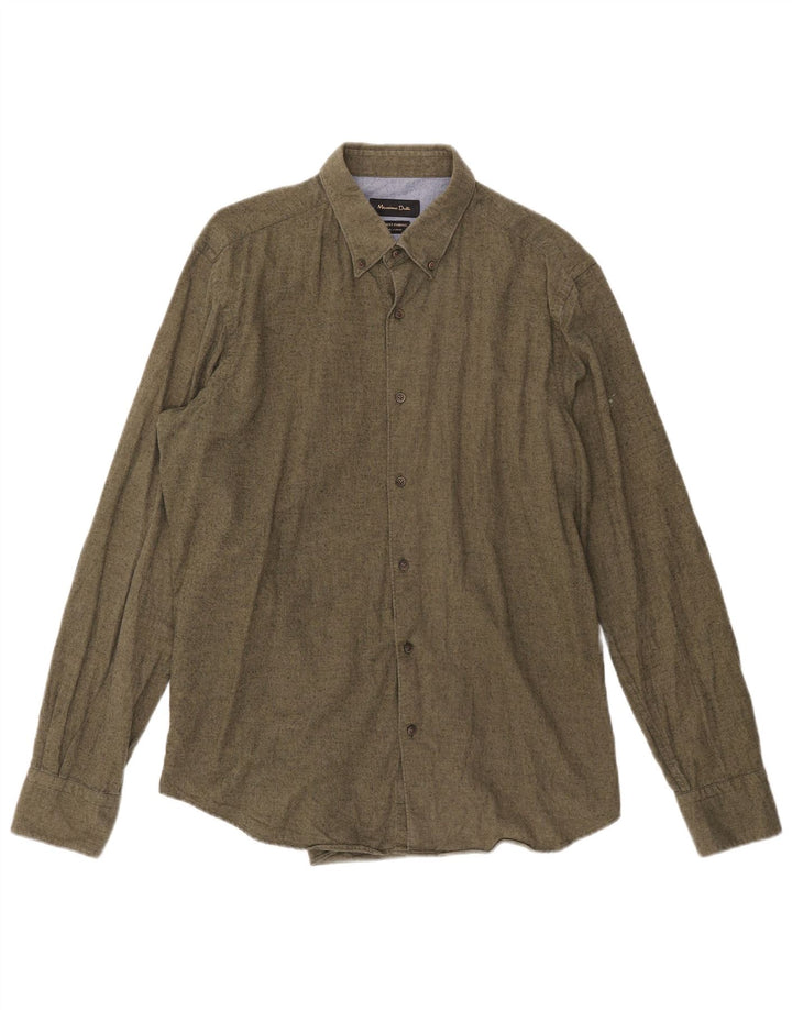 Męska koszula flanelowa Massimo Dutti, duża, w kolorze khaki, nakrapiana
