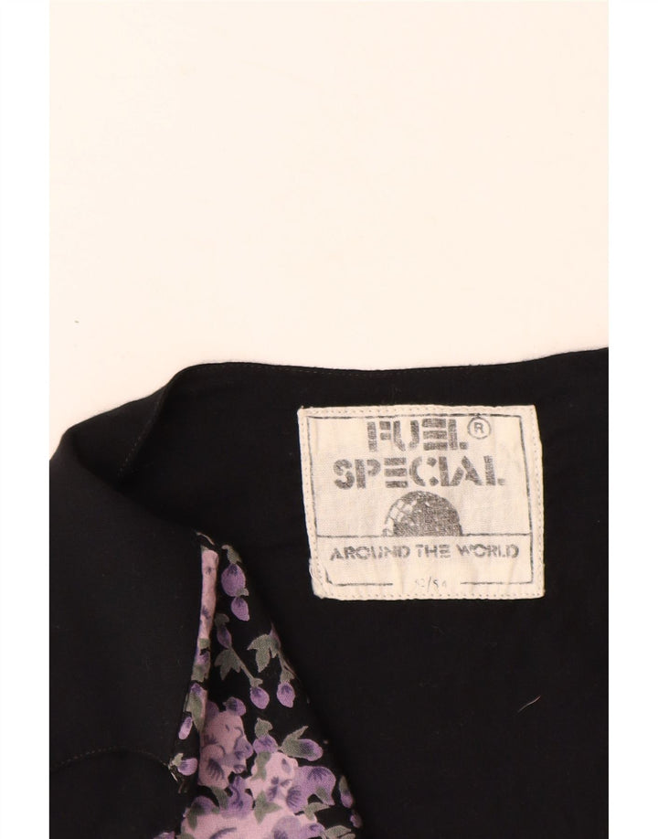 VINTAGE Męska kamizelka IT 52/54 Duża czarna wiskoza w kwiaty