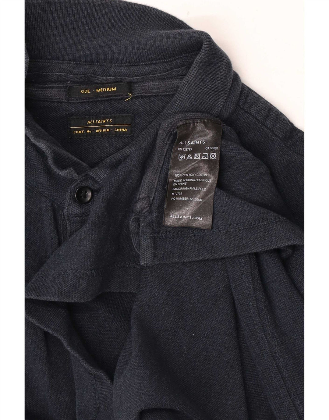 Męska koszulka polo All Saints z długim rękawem, średnia, granatowa, bawełniana