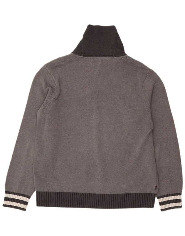 Tommy Hilfiger Mens Shawl Neck Jumper Sweater XL Grey Colourblock Cotton