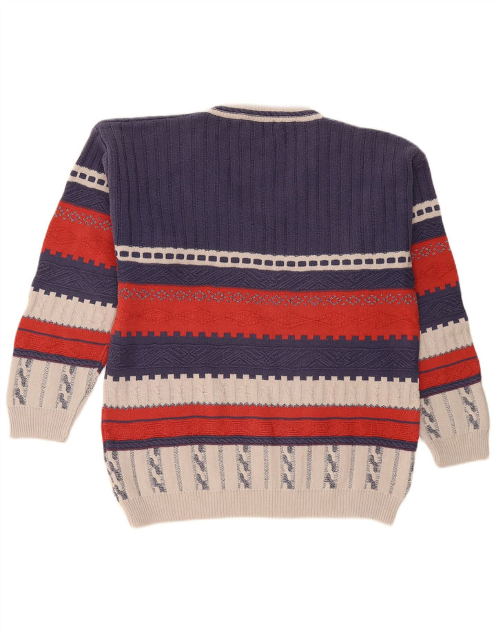 Męski sweter w stylu vintage z dekoltem w kształcie litery V, mały granatowy, blok kolorów